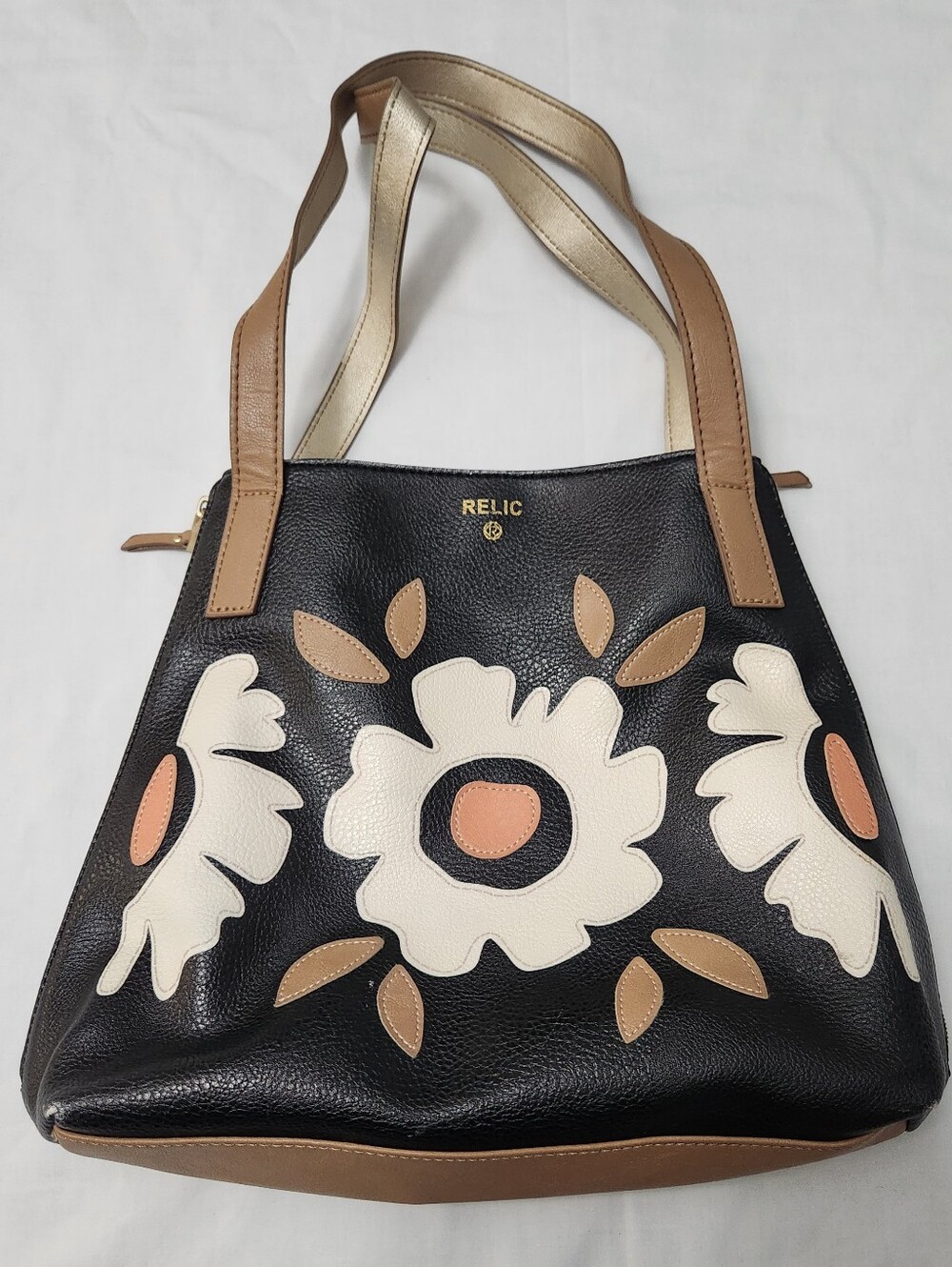 RELIC SHOULDER BAGS WOMEN'S COLOR BLACK WITH BEIGE STRAPS